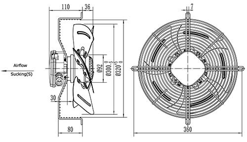 Вентилятор Ванвент YWF4D-300S-92/35-G вытяжной (всасывание) на сетке (1690 m/h)