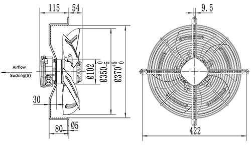Вентилятор Ванвент YWF4D-350S-102/34-G вытяжной (всасывание) на сетке (2300 m/h)