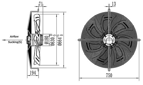 Вентилятор Ванвент YWF4D-630S-180/100-G POWER вытяжной (всасывание) на сетке (18700 m/h)