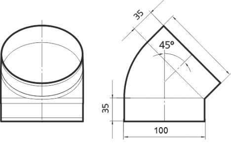 Колено 45 градусов 10ККП 45° d 100 мм пластиковое