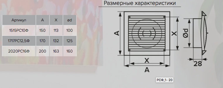 Решетка с фланцем ERA 2020РС16Ф 200х200 d160мм