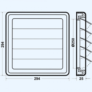 Решетка вытяжная с гравитационными жалюзи ERA 2929К25Ф сер (294х294, d250)