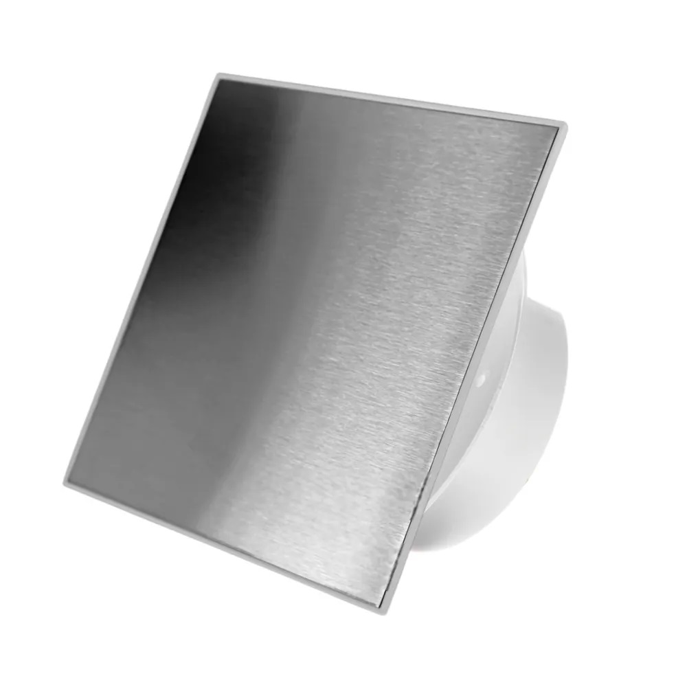 Вытяжной тонкий вентилятор SlimVent МV 100, металл квадрат нержавеющая сталь шлифованная