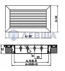 Решетка с горизонтальными жалюзи Diaflex RAG 400х100