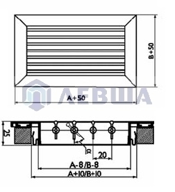 Решетка с горизонтальными жалюзи Diaflex RAG 500х150