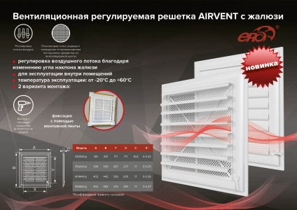 Решетка вентиляционная AIRVENT регулируемая жалюзи 349х399 пластик 3540AVp