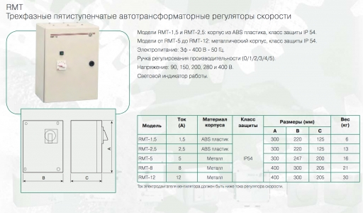 Регулятор скорости Soler & Palau RMT-2.5 трехфазный (5-ти ступенчатый)