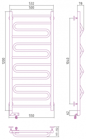 Полотенцесушитель электрический Сунержа Элегия 2.0 1200x500