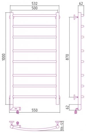 Полотенцесушитель электрический Сунержа Галант 2.0 1000x500