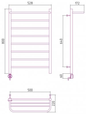 Полотенцесушитель электрический Стилье Формат №20 800x500