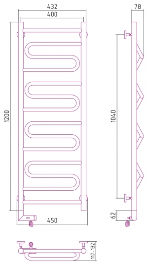 Полотенцесушитель электрический Сунержа Элегия 2.0 1200x400