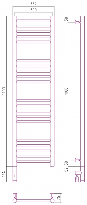 Полотенцесушитель электрический Сунержа Богема 3.0 1200x300