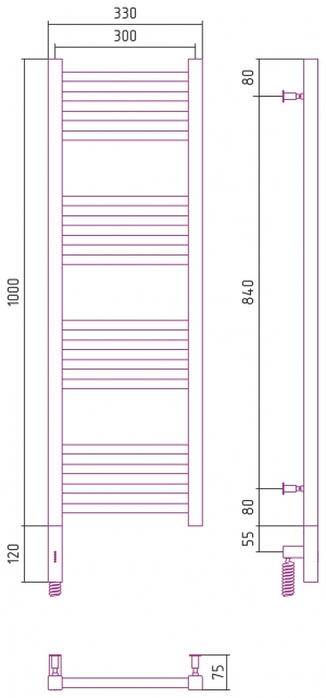 Полотенцесушитель электрический Сунержа Модус 3.0 1000x300