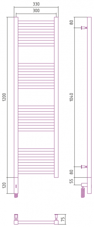 Полотенцесушитель электрический Сунержа Модус 3.0 1200x300