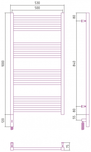 Полотенцесушитель электрический Сунержа Модус 3.0 1000x500