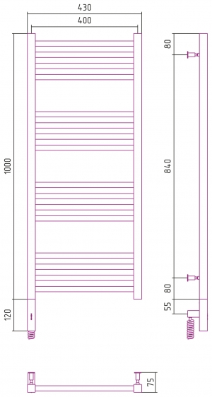 Полотенцесушитель электрический Сунержа Модус 3.0 1000x400