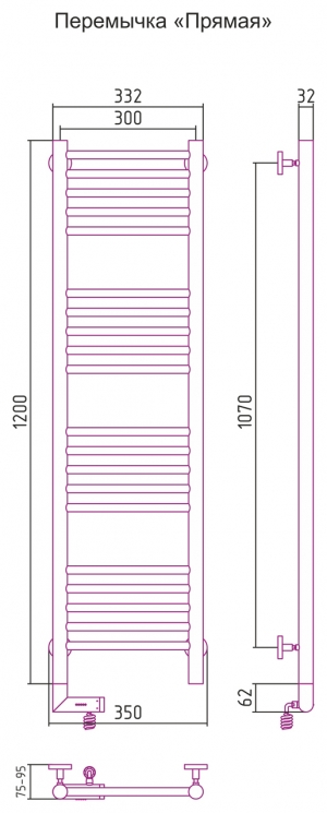 Полотенцесушитель электрический Сунержа Богема 2.0 1200x300