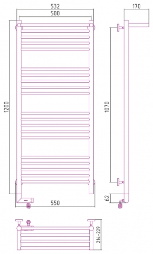 Полотенцесушитель электрический Сунержа Богема 2.0 с полкой 1200x500