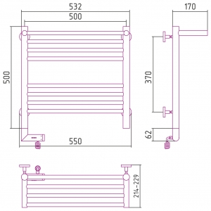 Полотенцесушитель электрический Сунержа Богема 2.0 с полкой 500x500