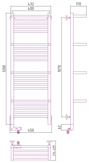 Полотенцесушитель электрический Сунержа Богема +4 полки 2.0 1200x400