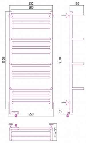 Полотенцесушитель электрический Сунержа Богема +4 полки 2.0 1200x500