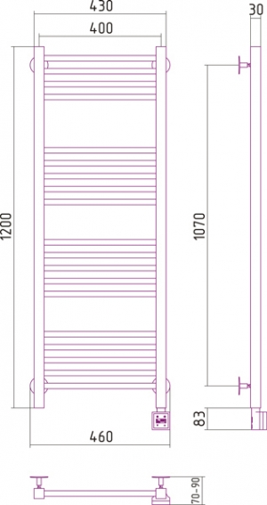 Полотенцесушитель электрический Сунержа Модус 1200x400