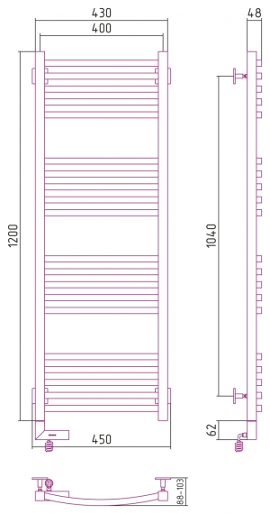 Полотенцесушитель электрический Сунержа Аркус 2.0 1200x400