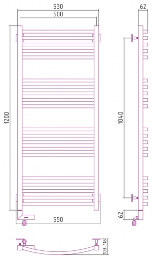 Полотенцесушитель электрический Сунержа Аркус 2.0 1200x500