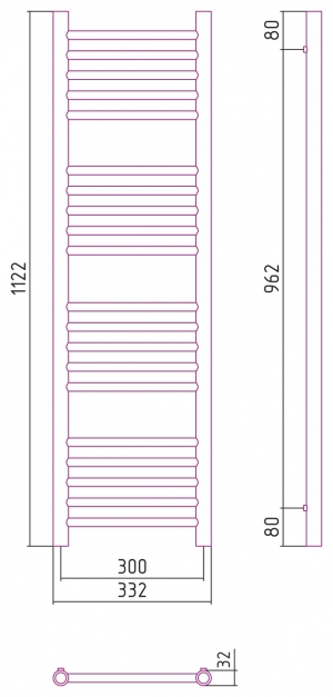 Полотенцесушитель комбинированный Сунержа Богема-ПРОФИ прямой 1200x300. 00-5102-1230