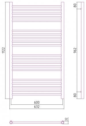 Полотенцесушитель комбинированный Сунержа Богема-ПРОФИ прямой 1200x600. 00-5102-1260