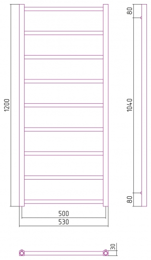 Полотенцесушитель комбинированный Сунержа Драгун-ПРОФИ 1200x500