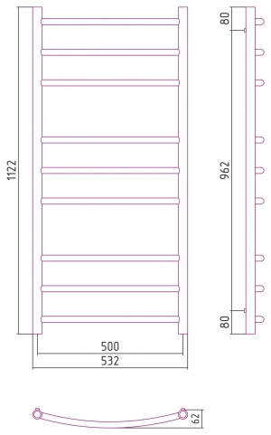 Полотенцесушитель комбинированный Сунержа Галант-ПРОФИ 1200x500. 00-5100-1250