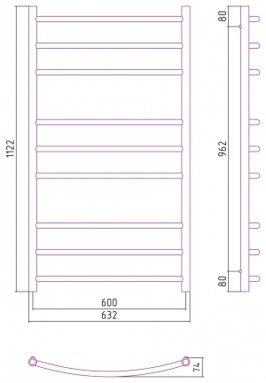 Полотенцесушитель комбинированный Сунержа Галант-ПРОФИ 1200x600. 00-5100-1260