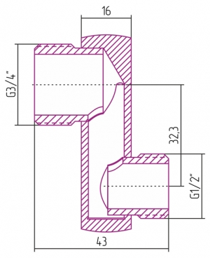 Эксцентрик G 1/2" НР x G 3/4" НР смещение 32 мм