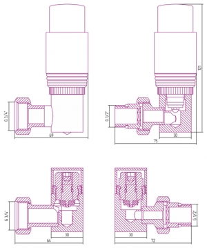 Автоматический терморегулятор 3D правый G 1/2" НР x G 3/4" НГ (набор) Сунержа