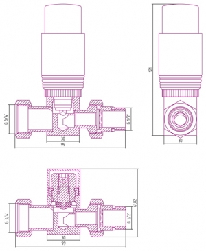 Автоматический терморегулятор прямой G 1/2" НР x G 3/4" НГ (набор) Сунержа