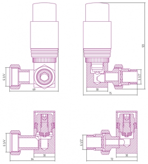 Автоматический терморегулятор 3D левый G 1/2" НР x G 3/4" НГ (набор) Сунержа