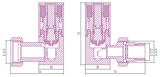 Вентиль 3D левый (цилиндр) G 1/2" НР x G 3/4" НГ