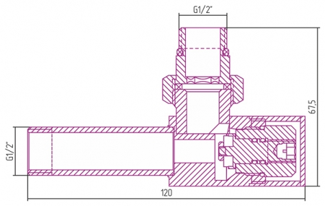 Вентиль угловой (под шестигранник) G 1/2" НР x G 1/2" НР