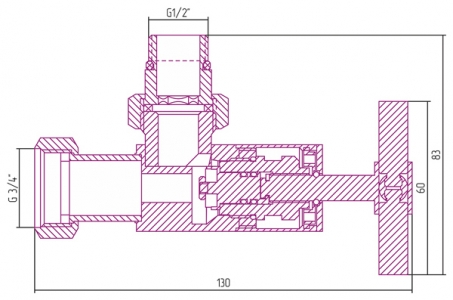 Вентиль угловой (крест) G 1/2" НР x G 3/4" НГ