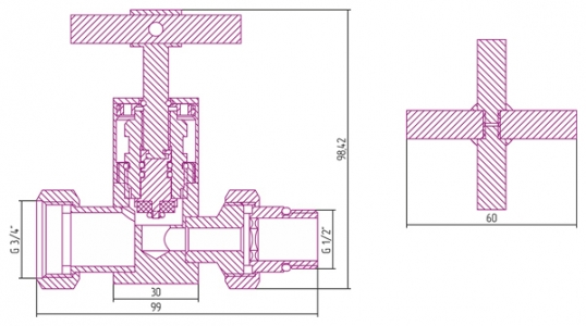 Вентиль прямой (крест) G 1/2" НР x G 3/4" НГ